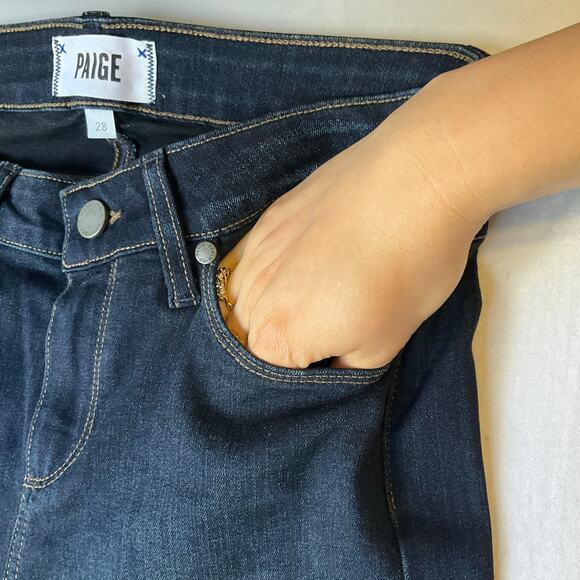 Paige Women Skyline Skinny Jeans size 28 Dark Blue Mid Rise Stretch Boot Cut - Picture 7 of 10